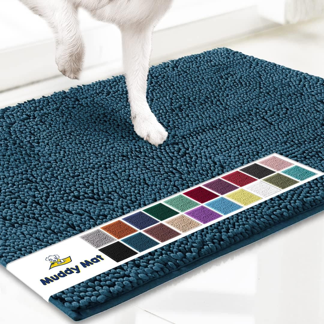 Muddy Mat® AS-SEEN-ON-TV Highly Absorbent Microfiber Door Mat and Pet Rug, Non Slip Thick Washable Area and Bath Mat Soft Chenille for Kitchen Bedroom Indoor and Outdoor - Atlantic Blue Large 35"X24"