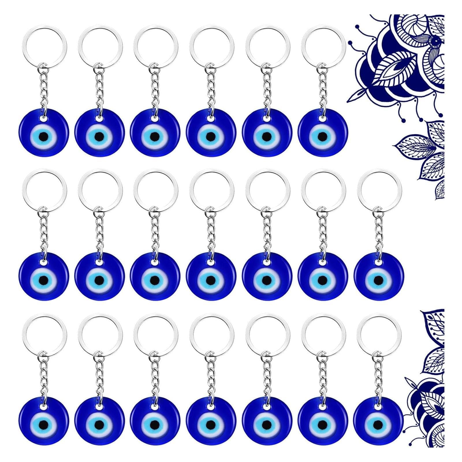 Chuangdi 20 Pcs Evil Eye Keychain Turkish Evil Eye Bag Charms Blue Keyring Good Luck Greece Keychain Gift for Employee Worker