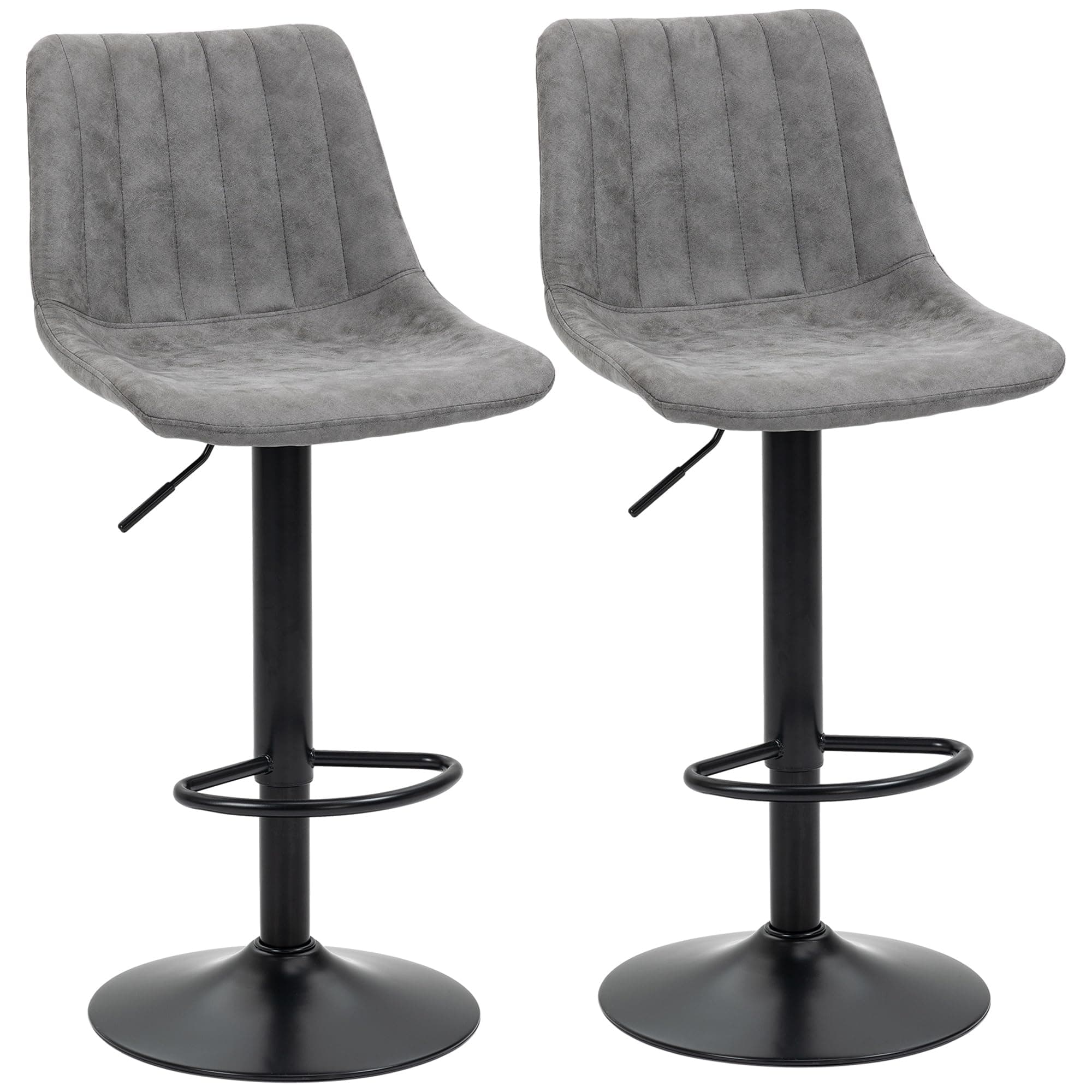 Modern Bar Stools Set of 2, Height Adjustable Swivel Bar Chairs with Backrest, Gas Lift and Footrest, Leathaire Barstools for Breakfast Counter, Kitchen Island, Grey