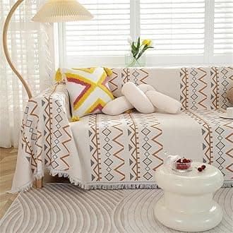 FANSU Throw for Sofa Large 1/2/3/4 Seater, Soft Beige Bohemia Throw Blanket Sofa Reversible Versatile Throw Decorative Blanket for Chair Settees Couch Sofa Bed (Classic,2 Seat Plus(180x260cm)