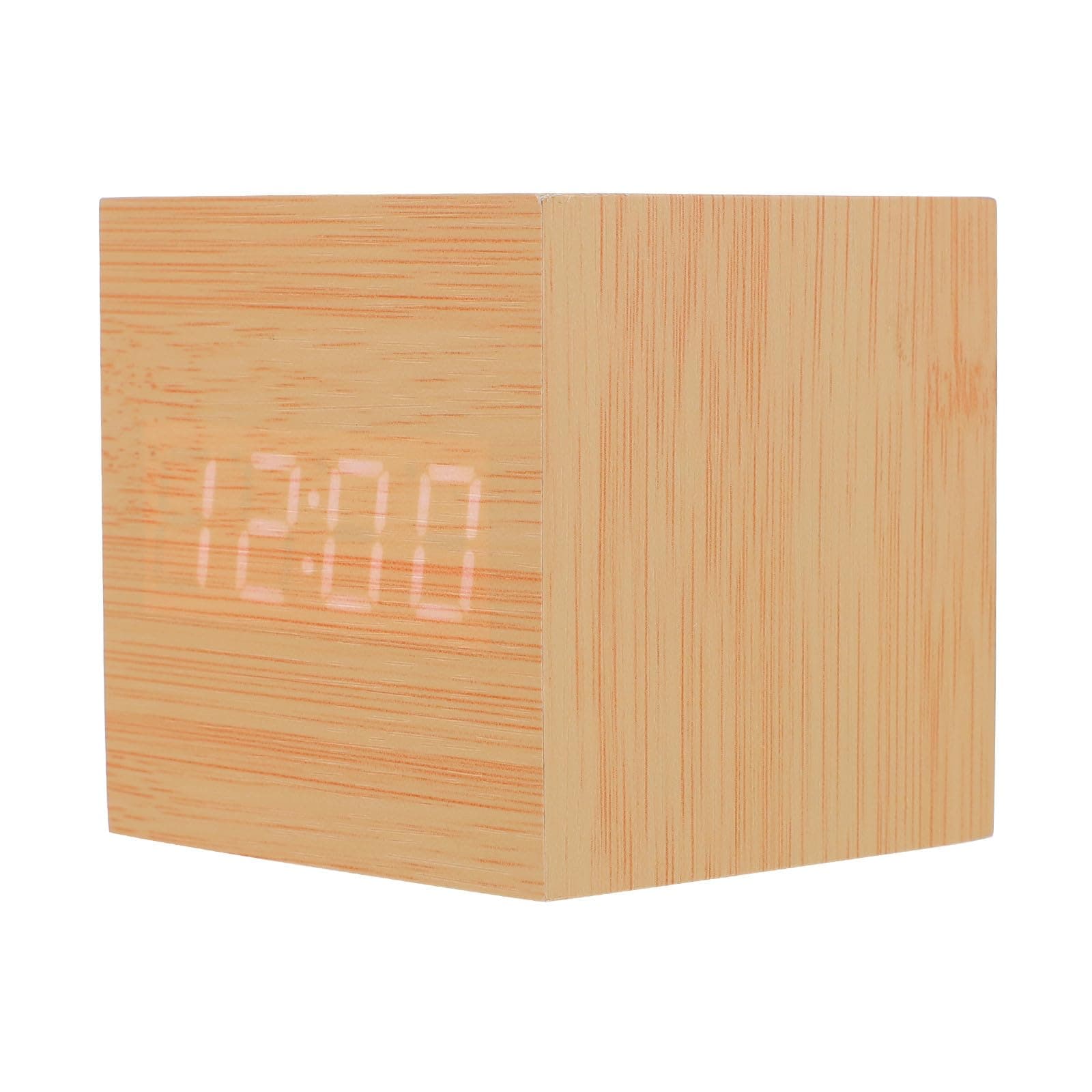 Kichvoe Wooden LED Alarm Clock Digital Electronic Clock with Temperature Display Voice Control Night Light for Bedroom Office Desk Silent USB Charging