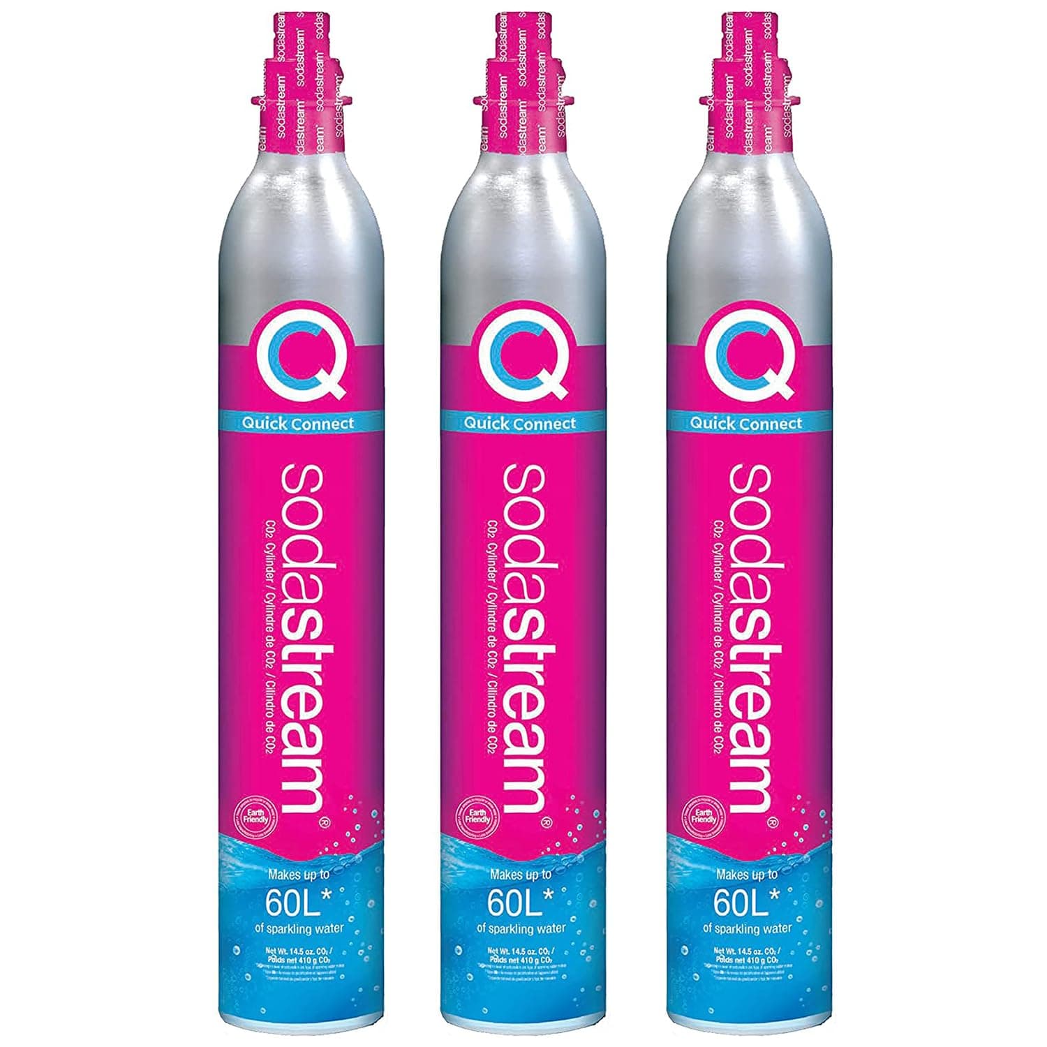 SodaStream CO2 Gas Carbonation Bundle | 60L QuickConnect Cylinder x 3, Pink CQC System - Never run out of CO2 again - Compatible with Terra, ART, Aqua Fizz, E-Terra, E-DUO, Enso, Gaia