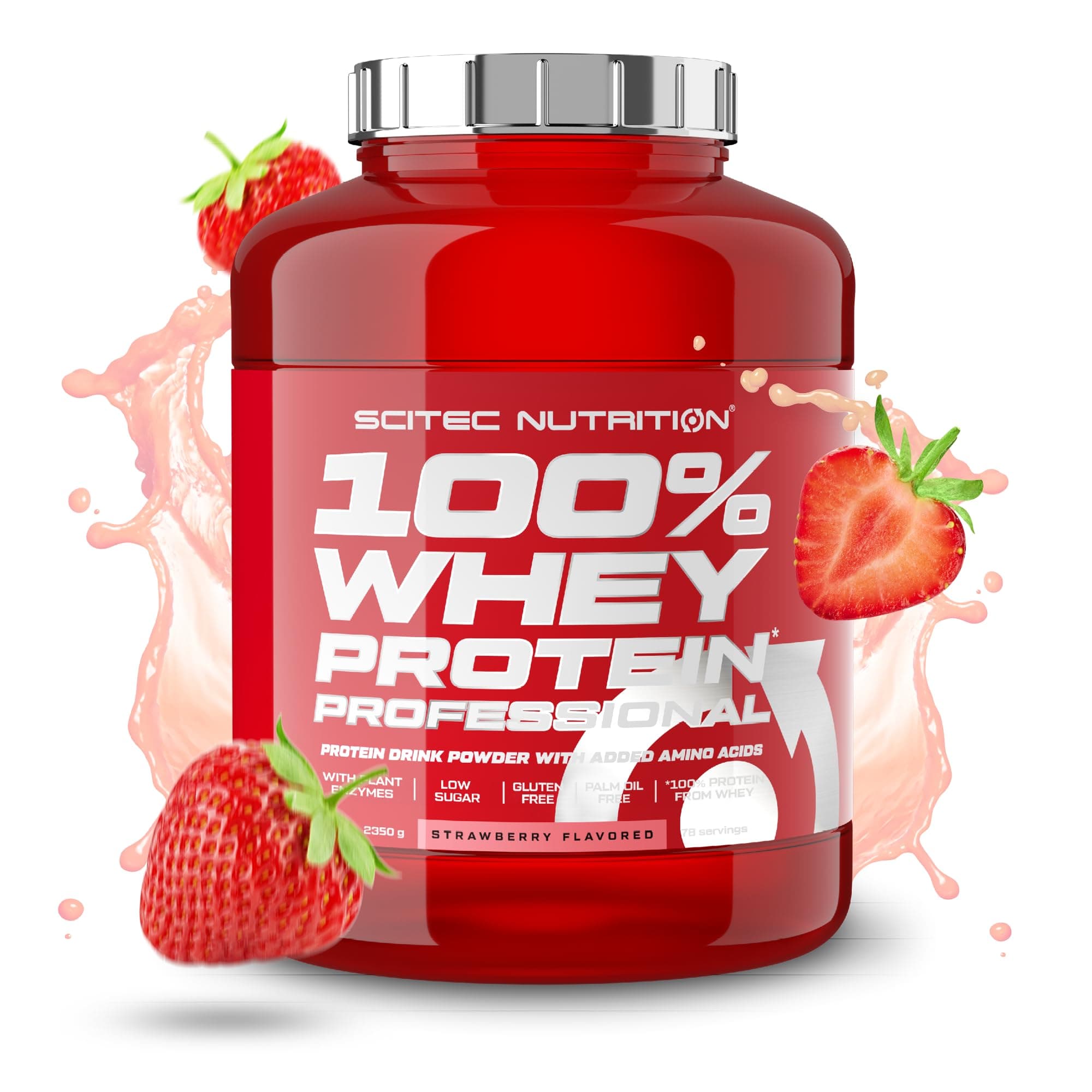 100% Whey Protein Professional – Enhanced with Extra Amino Acids & Digestive Enzymes – Gluten-Free – Palm Oil Free, 2.35 kg, Strawberry