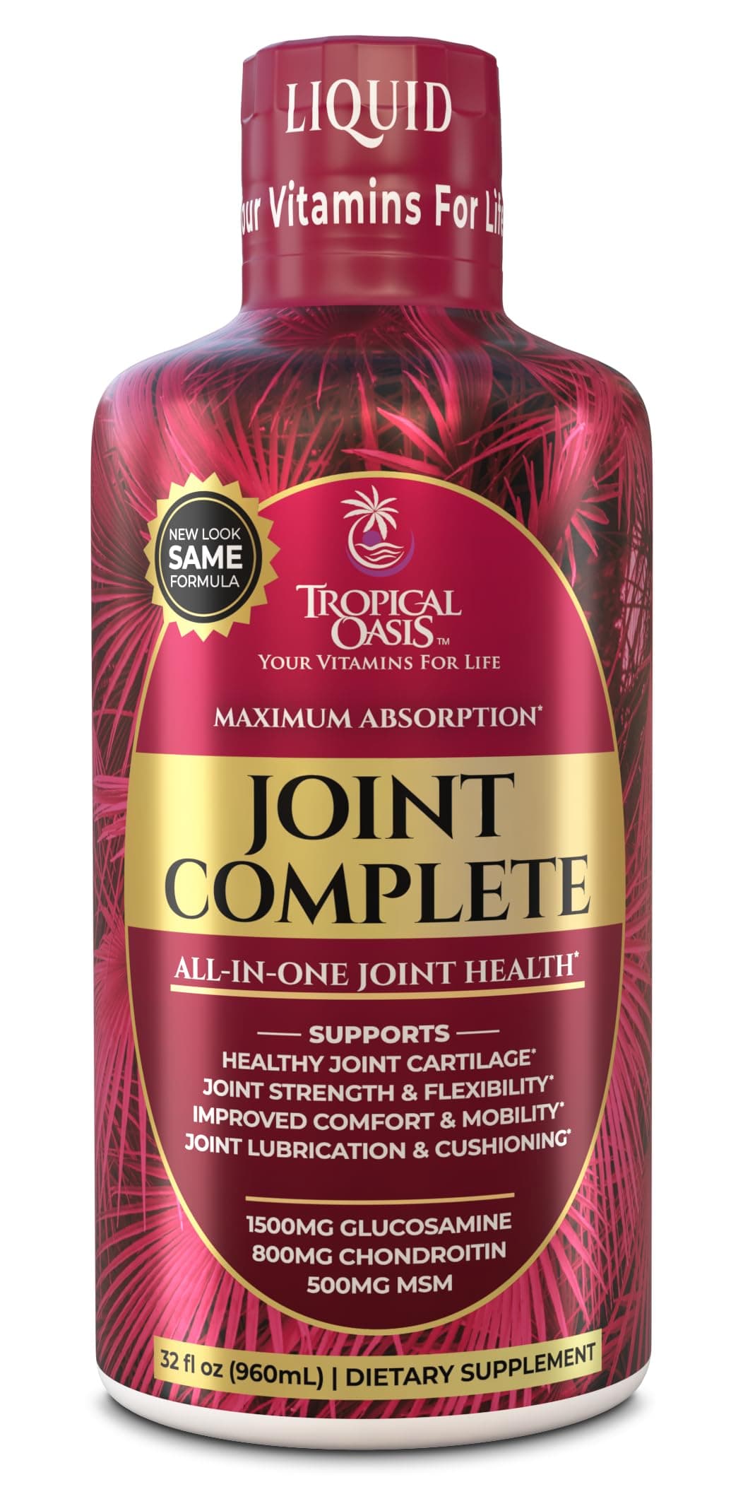 Joint Complete Premium- Liquid Joint Supplement w/Glucosamine, Chondroitin, MSM, Hyaluronic Acid – for Bone, Joint Health, Joint Pain Relief - 96% Max Absorption– 32oz, 32 serv