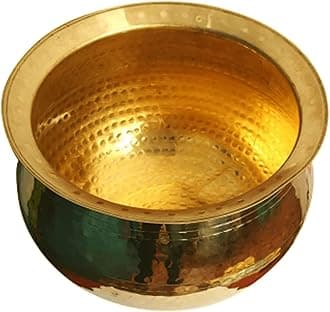 Brass Handi (8 Litre Water Capacity) | Mirror Finish Bowl | Light Weight Brass Cookware | Utensils for Kitchen Cooking Pot | Indian Kitchenware | Gift for Home Chefs