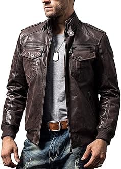 Men Biker retro Brown Leather Motorcycle Jacket Genuine Leather jacket