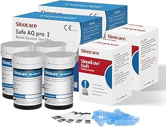 Sinocare Test Strips, Safe AQ Pro I Blood Sugar Test Strips, 100pcs Diabetes Test Strips & 100pcs Lans, Blood Glucose Test Strips for Safe AQ Pro I Glucometer