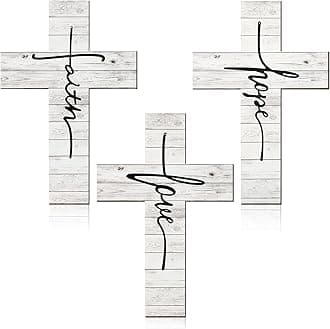 Jetec 3 Pieces Faith Love Hope Cross Sign Wood Wall Hanging Rustic Cross Decor Vintage Religious Love Wall Art Decor Farmhouse Home Hanging Decorations, 12 x 8 Inch(White)