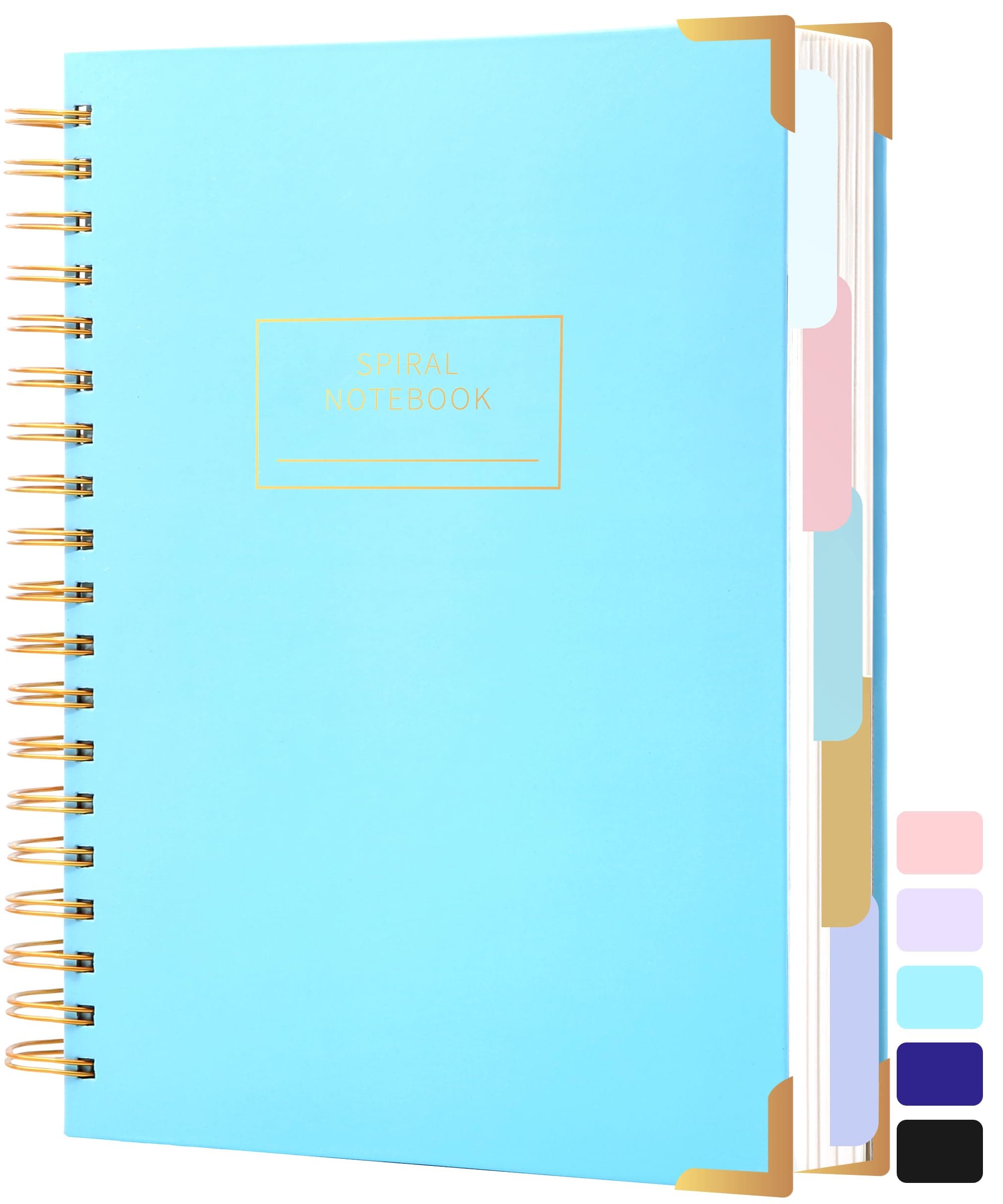 Hardcover Spiral Notebook with Tabs 8"x10" Large Spiral Lined Journals for Women with Dividers 240 Pages College Ruled Composition Notebook 5 Subject Notebook for Work, Back to School, Gifts, Blue