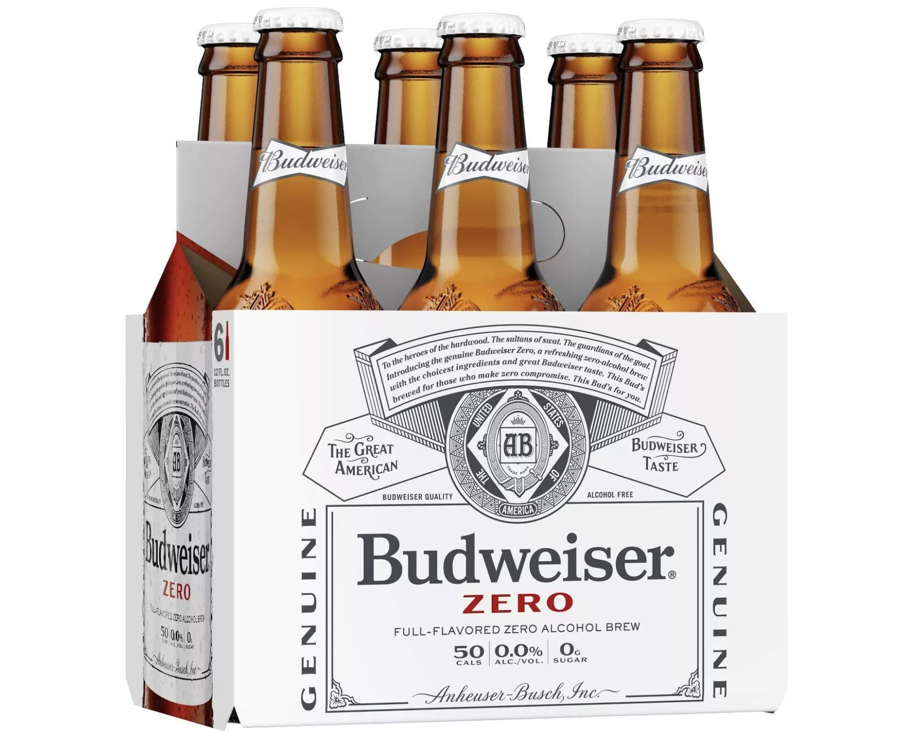 [Pack of 6] Budweiser 0.00% Zero NA Non-Alcoholic Beer, 50 Cal, Zero Sugar, Glass Bottles - 12 Fl Oz