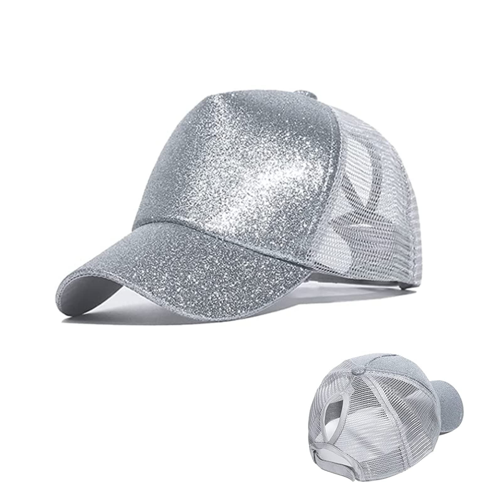 DieselDWE Visor Cap, Summer Glither Ponytail Cap Mesh Hats Casual Adjustable Sport Caps Baseball Cap for Women Girls (Grey)