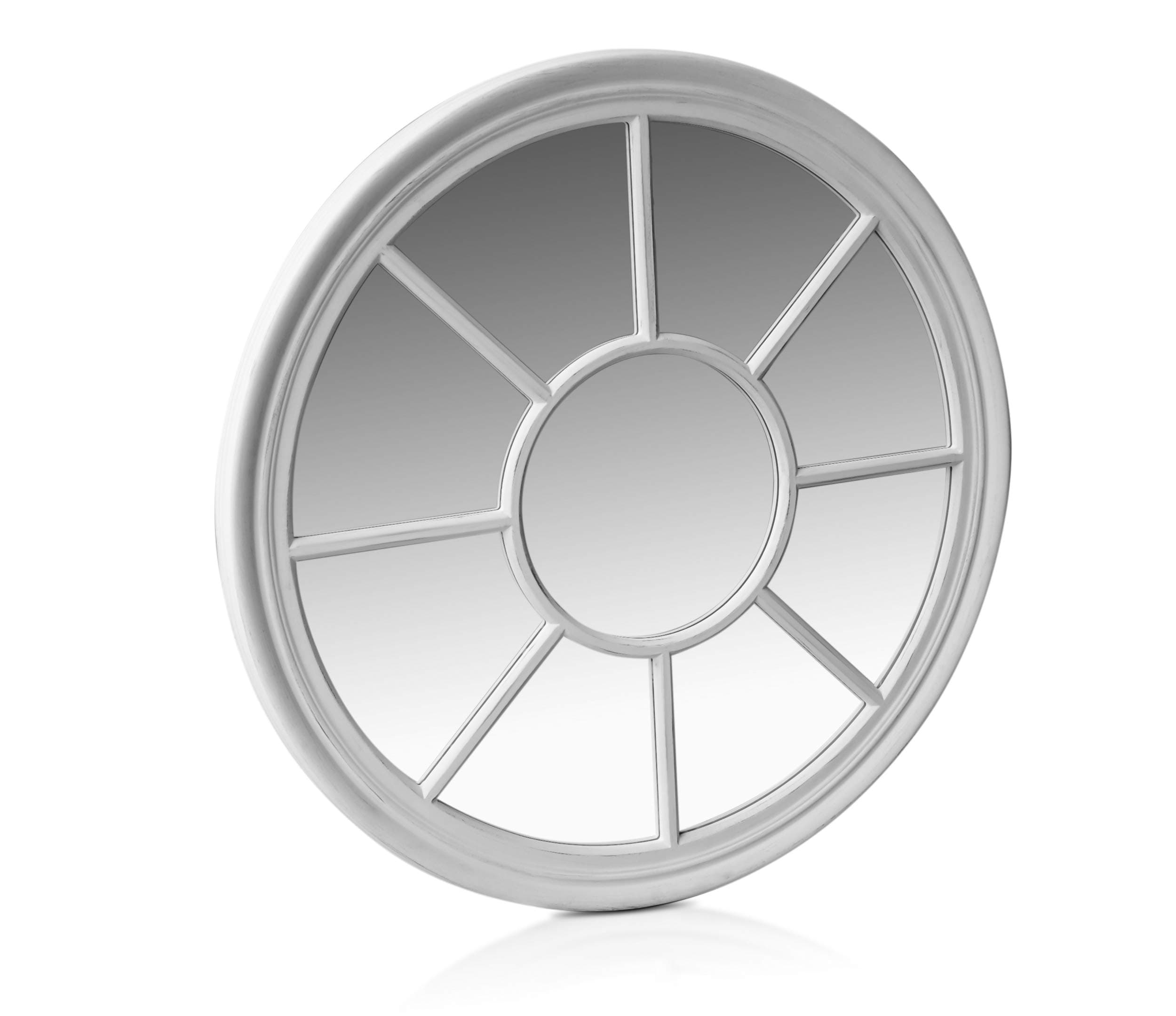 Antic by Casa Chic – Round French Window Mirror - 90 cm Diameter - Solid Frame - Antic White