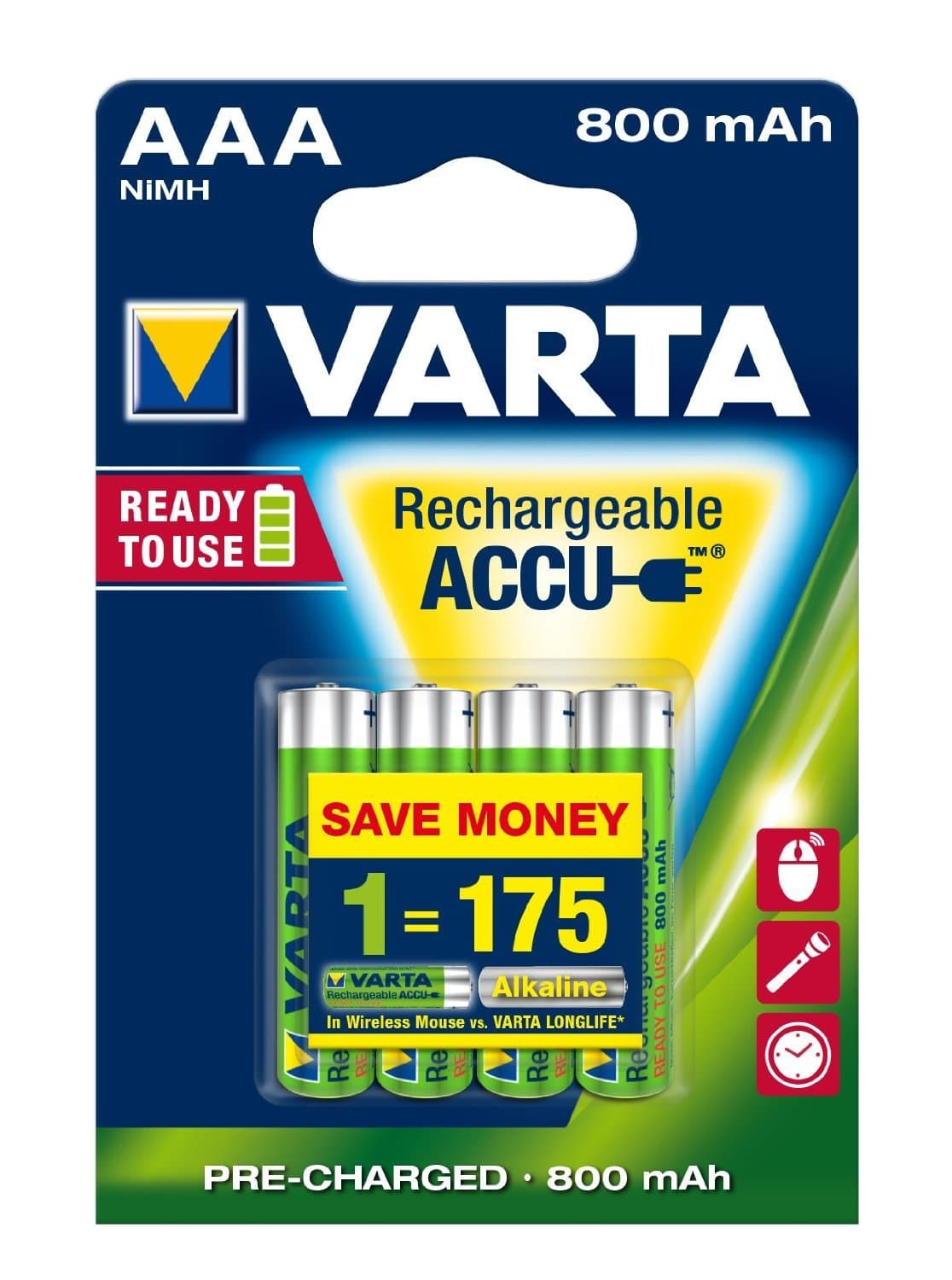 VartaNiMH Rechargeable Batteries AAA 800 mAh 4-Pack