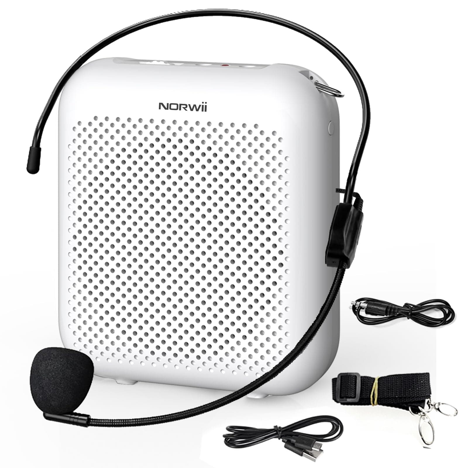 Norwii Voice Amplifier, Power Amplifiers, Portable Mini Wired Microphone Headset for Teacher classroom & Outdoor Lectures, Teaching, Tour Guides, USB-C Rechargeable - 2000mAh, White