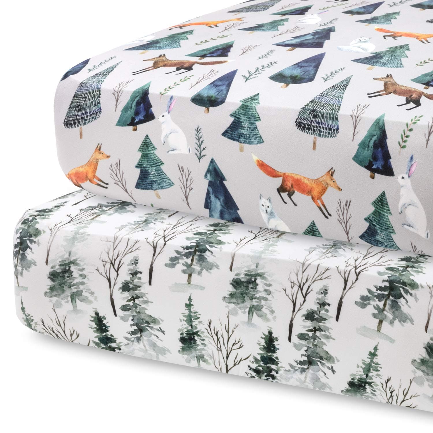 PobibabyPobi Baby - 2 Pack Premium Fitted Crib Sheets for Standard Crib Mattress - Ultra-Soft Cotton Blend, Stylish Animal Woodland Pattern, Safe and Snug for Baby (Magical)
