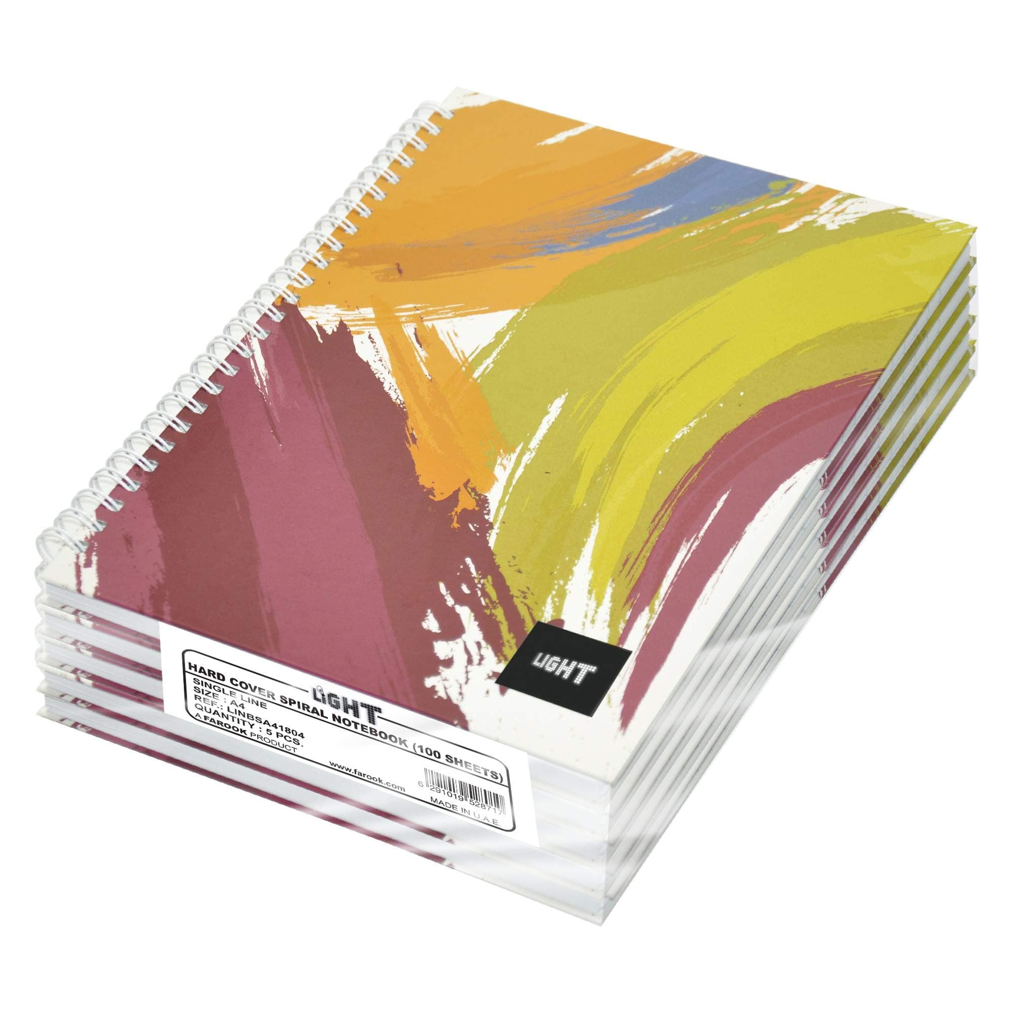 Light A4 Spiral Hard Cover Notebook (Pack of 5 Pieces x 100 Sheets) - LINBSA41804