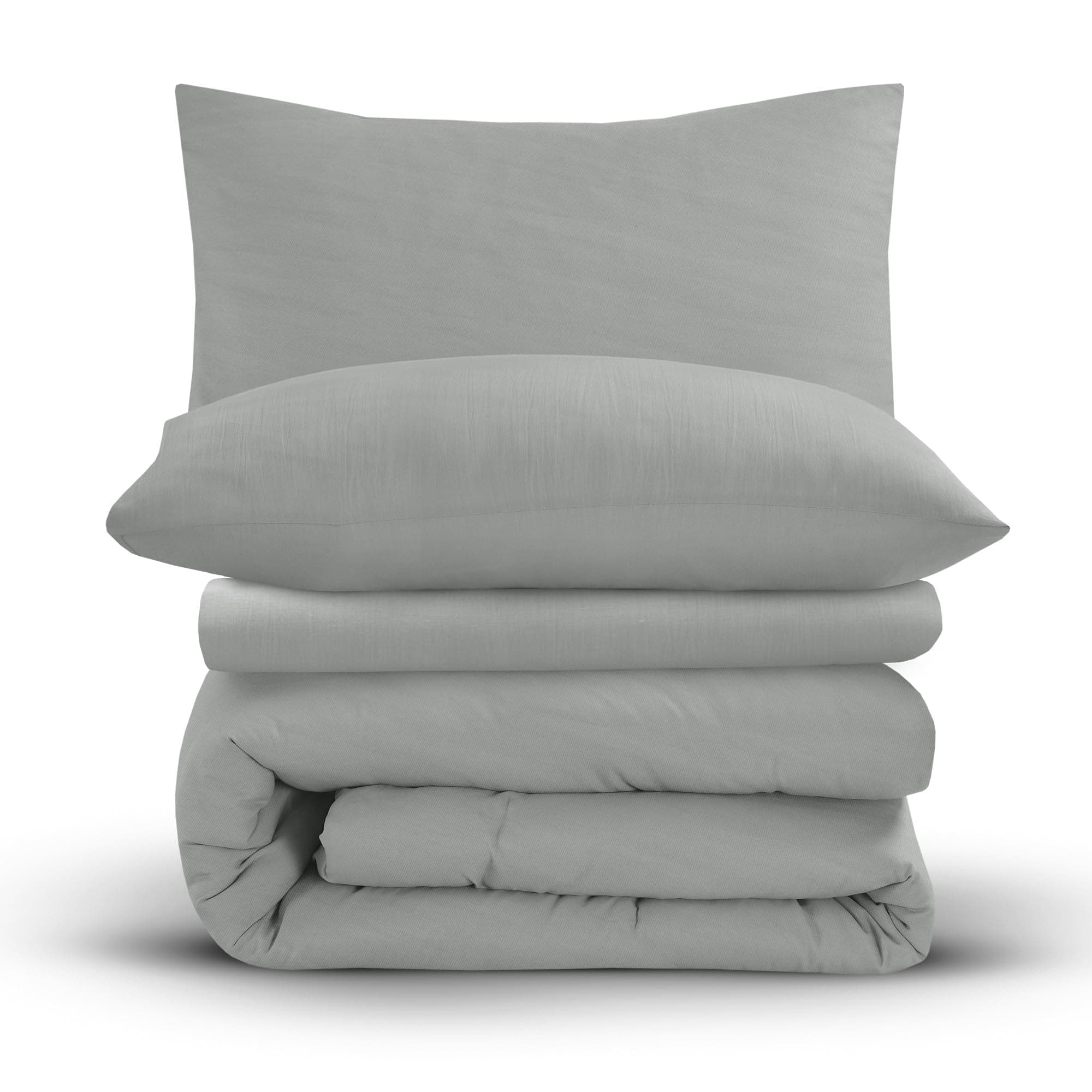 VelossoWashed Linen Plain Dye Duvet Cover and Fitted Sheet Complete Bedding Set Soft Microfibre Polyester Bedding Quilt Cover Set, pillowcase and matching Fitted Sheet (Charcoal Grey, Single)