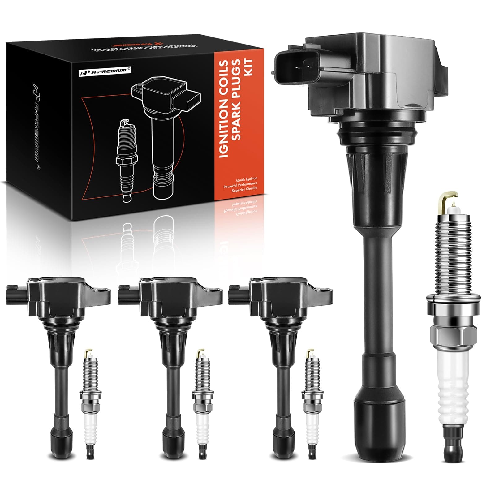 Ignition Coil Pack and Iridium Spark Plugs - Compatible with Nissan Versa 2007-2011, Sentra 2007-2019, Frontier 2016-2019, Altima 2007-2018 - 1.6L 1.8L 2.5L
