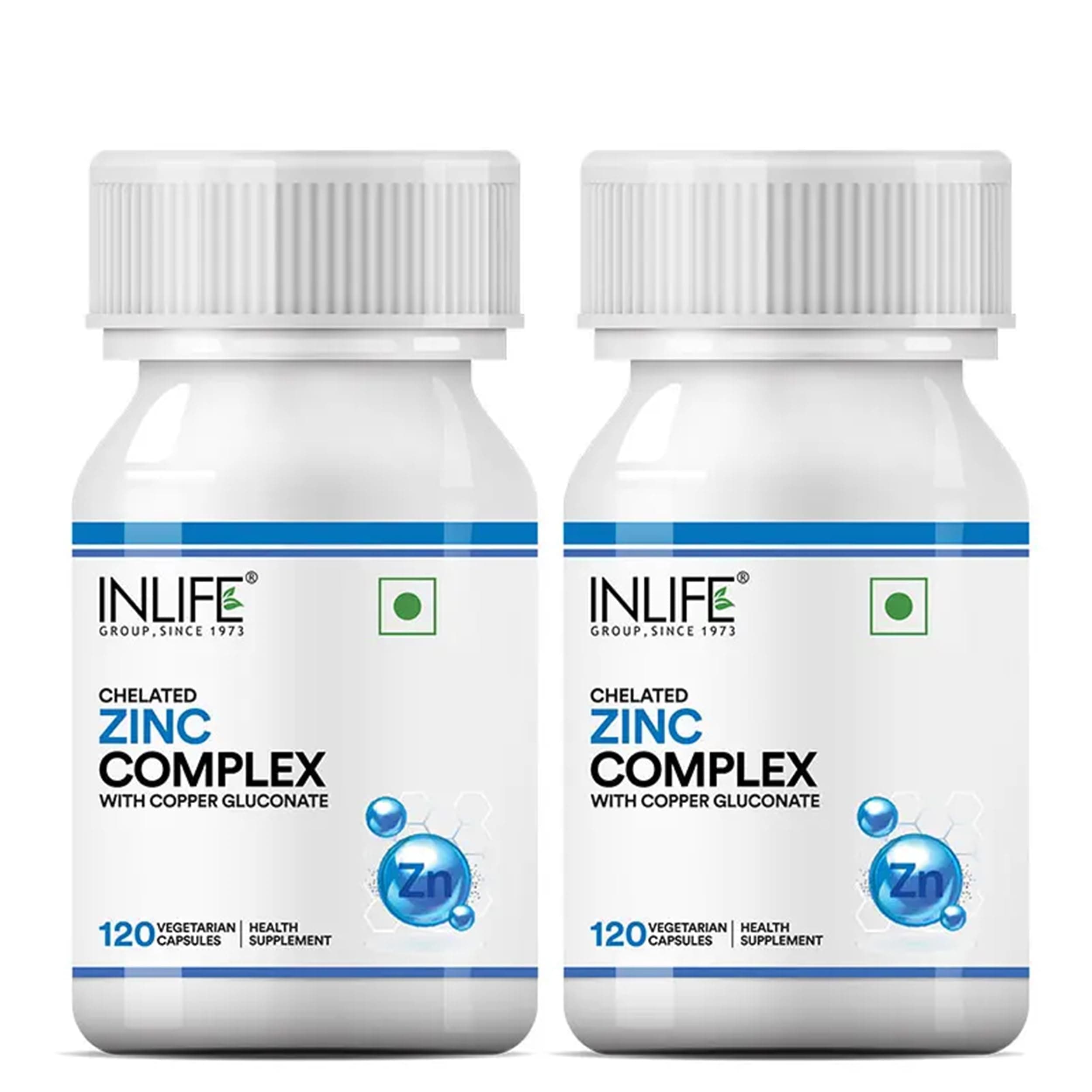 INLIFE Zinc Picolinate Supplements with Copper Gluconate Complex for Men and Women - 120 Vegetarian Capsules (Pack of 2, 120)