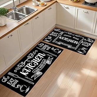 Kitchen Mats for Floor, Non Slip Washable Kitchen Rugs Sets of 2, Black Farmhouse Cushioned Stain Resistant Kitchen Runner Rug for Kitchen Floor, Laundry Room, Bathroom, Entryway Carpet Decor