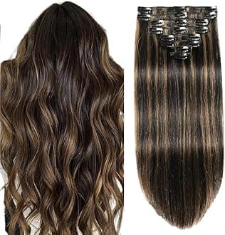 Clip in Hair Extensions Real Human Hair Clip ins 100% Human Hair Extension for Women 8pcs Per Set with 18 Clips Double Weft (20 Inch 80g #1B/6 Natural Black to Chestnut Brown)