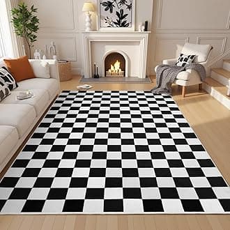 Terrug Black and White Checkered Rug for Living Room,6x9 Area Rugs Washable with Non Slip for Bedroom,Soft Low Pile Stain Resistance Retro Carpet for Dorm Kids Room