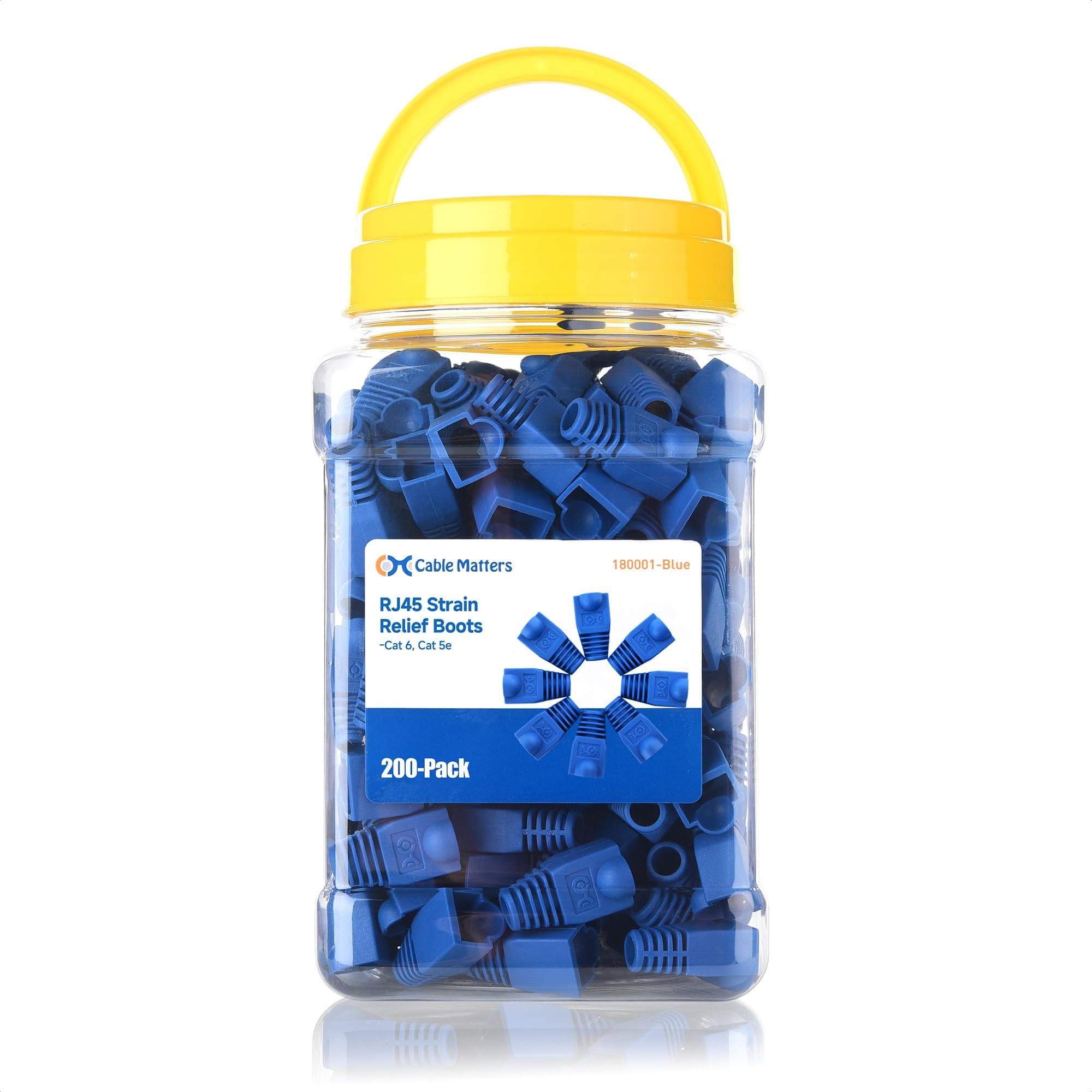 200-Pack Cat6 / Cat5e RJ45 Strain Relief Boots, RJ45 Boot, Cat 6 Boot, Cat6 Ethernet Boots, Blue, Suitable for 6.5mm (0.25in) Ethernet Cables