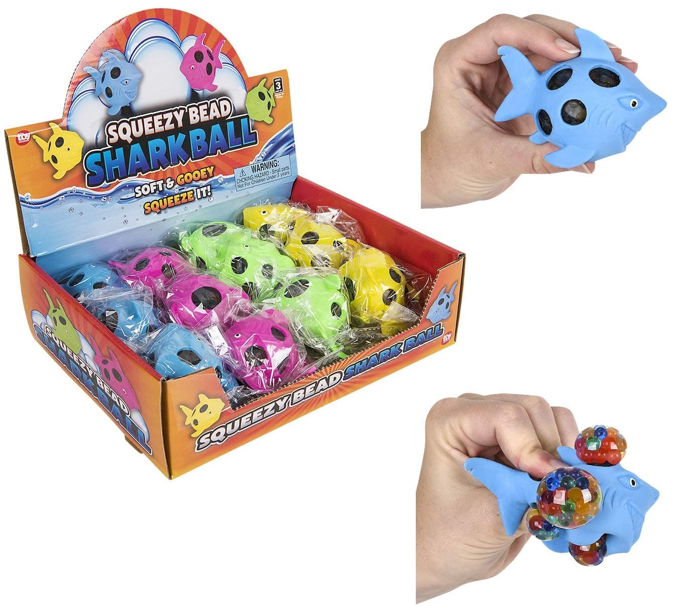 Squeezy Shark Colorful Stress Balls ( Pack) 3.5". Rubber. Come in a Nice Retail Display Box. Relaxable Squeezable Ocean Sea Creatures. (12 Pack (in Display Box))