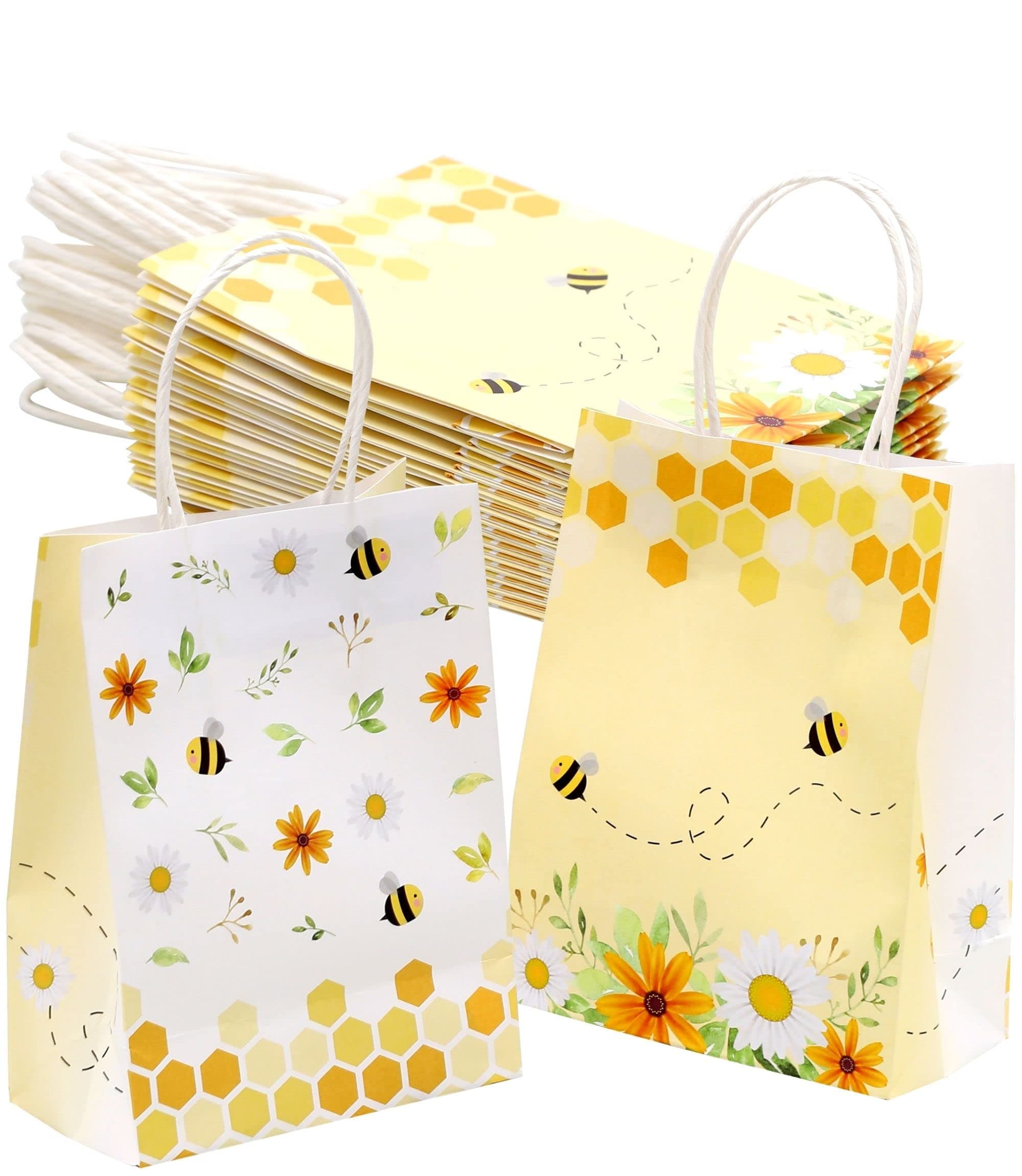 Winoo Design Bee Gift Bags with Handles - 16 PK - Bee Paper Bags for Party Favor for Bee Party Decorations, Bee Birthday Party Decorations, What Will It Bee Gender Reveal Party Supplies