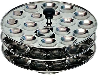 Dharam Paul Traders Stainless Steel Mini Idli Maker Stand | Podi idli Steamer with 3 Plates and 36 Cavities.12 Cavities in 1 Plate.