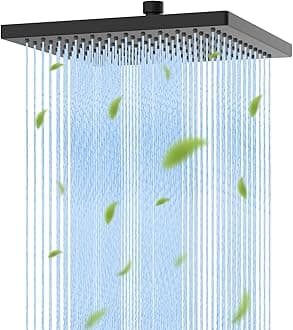 Hibbent Thickness Metal Rain Shower Head, 10 Inch High Pressure Rainfall Shower Head, Square Bathroom Waterfall Shower Heads, High Flow Fixed Showerheads with Adjustable Brass Ball Joint, Matte Black