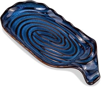 Ceramic Spoon Rest for Stove Top, Eisinly Vintage Blue Porcelain Spoon Holder for Kitchen Counter, Heat-Resistant Utensil Rest, Elegant Small Serving Plate as Farmhouse Kitchen Gadgets
