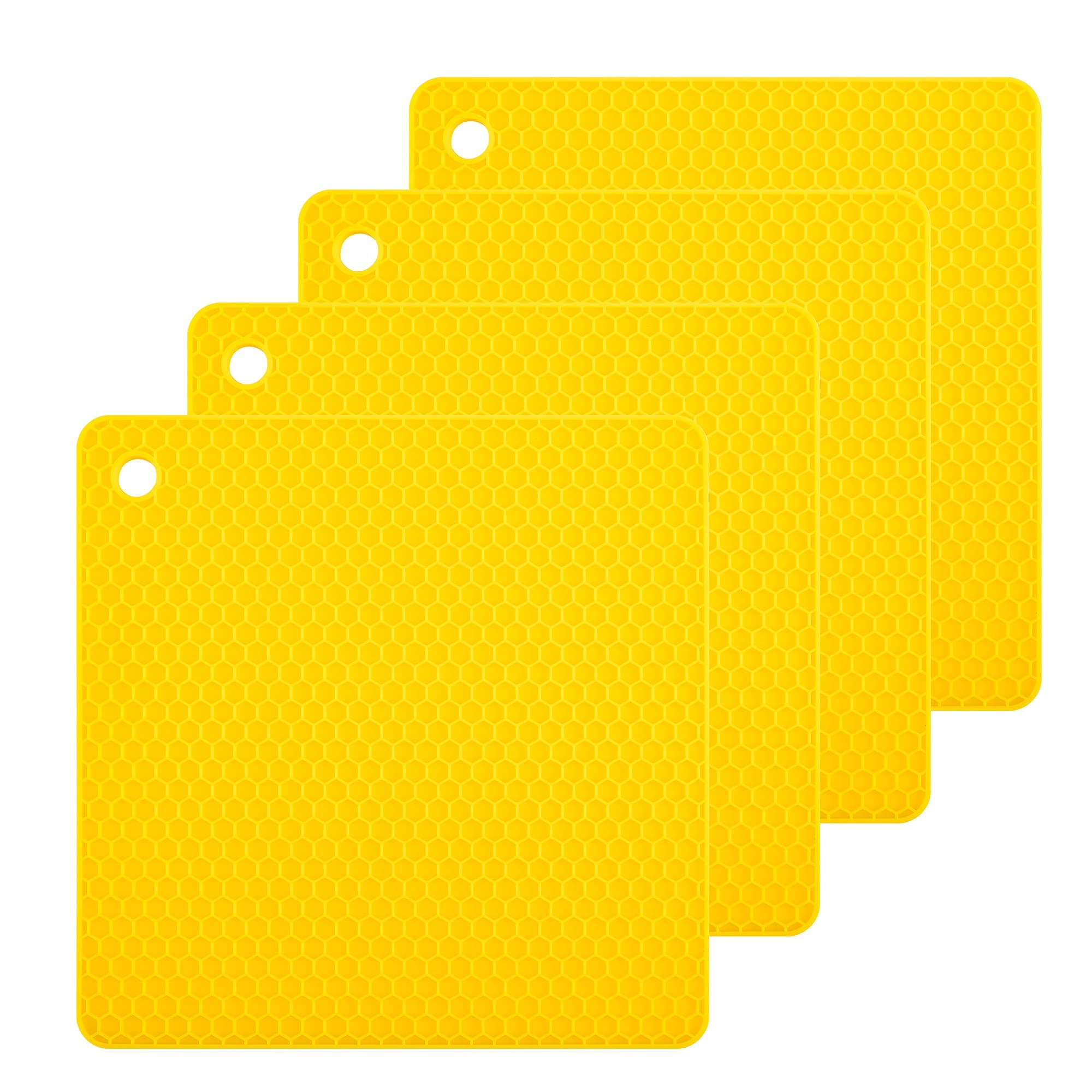 Smithcraft Lucky Plus Silicone Hot Pads for Cooking, Dish, Pan and Pot, Heat Resistant Trivet Mats for Counter Top,Workshop,Coffee or Placemats 4 Pack,Size:7.5x7.5 Inch, Color: Yellow,Shape:Square