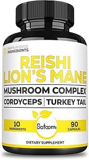 Satoomi Reishi Supplement Complex 5000Mg - 10in1 Combined with Lions Mane, Cordyceps Sinensis, Chaga Mushroom & Others - 90 Capsules for 3 Months