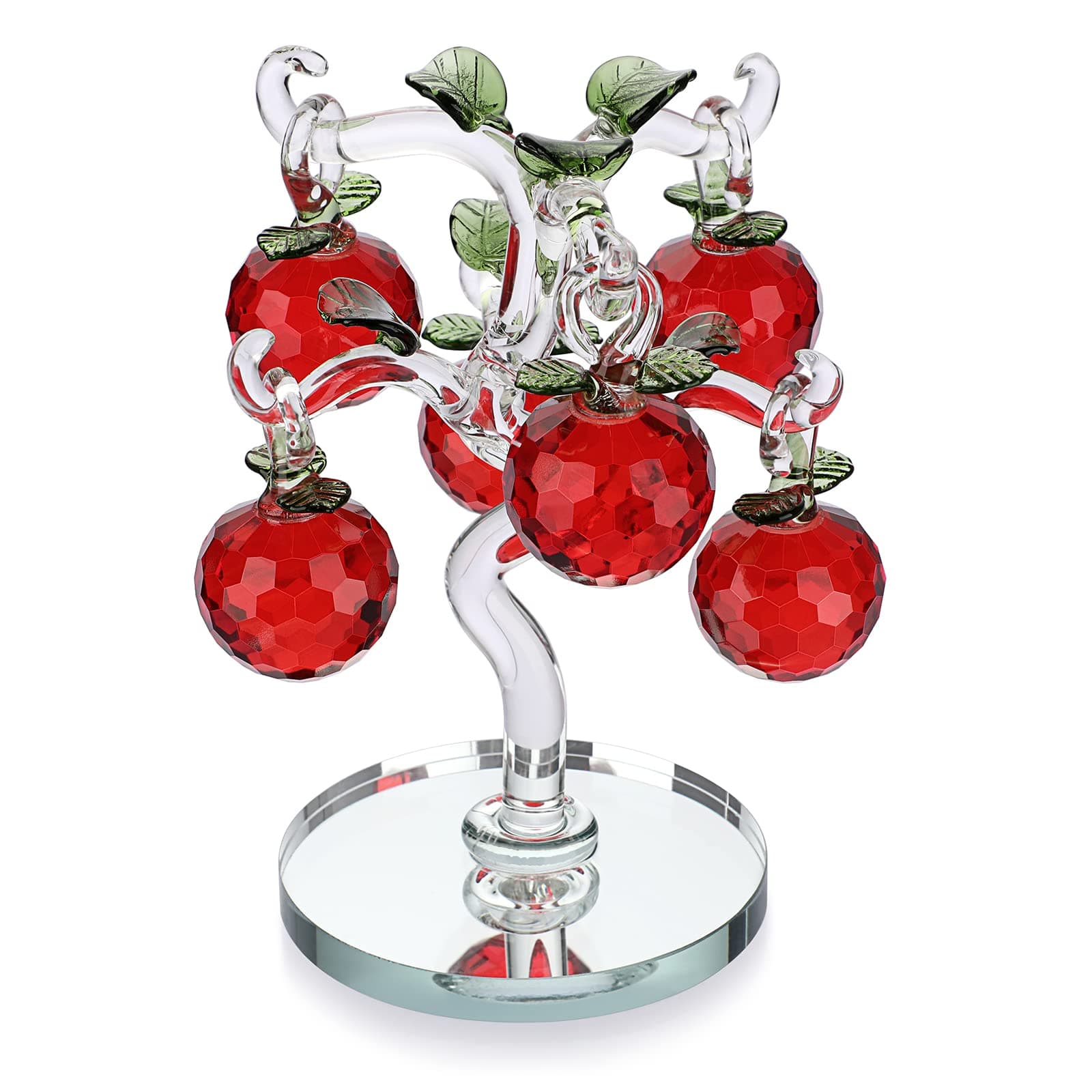 Crystal Red Apple Tree Ornament Artificial Apple Tree Figurine Decorative Apple Tree Collectible, Glass Apple Tree Paperweight Table Decoration Centerpiece for Living Room Home Office Birthday