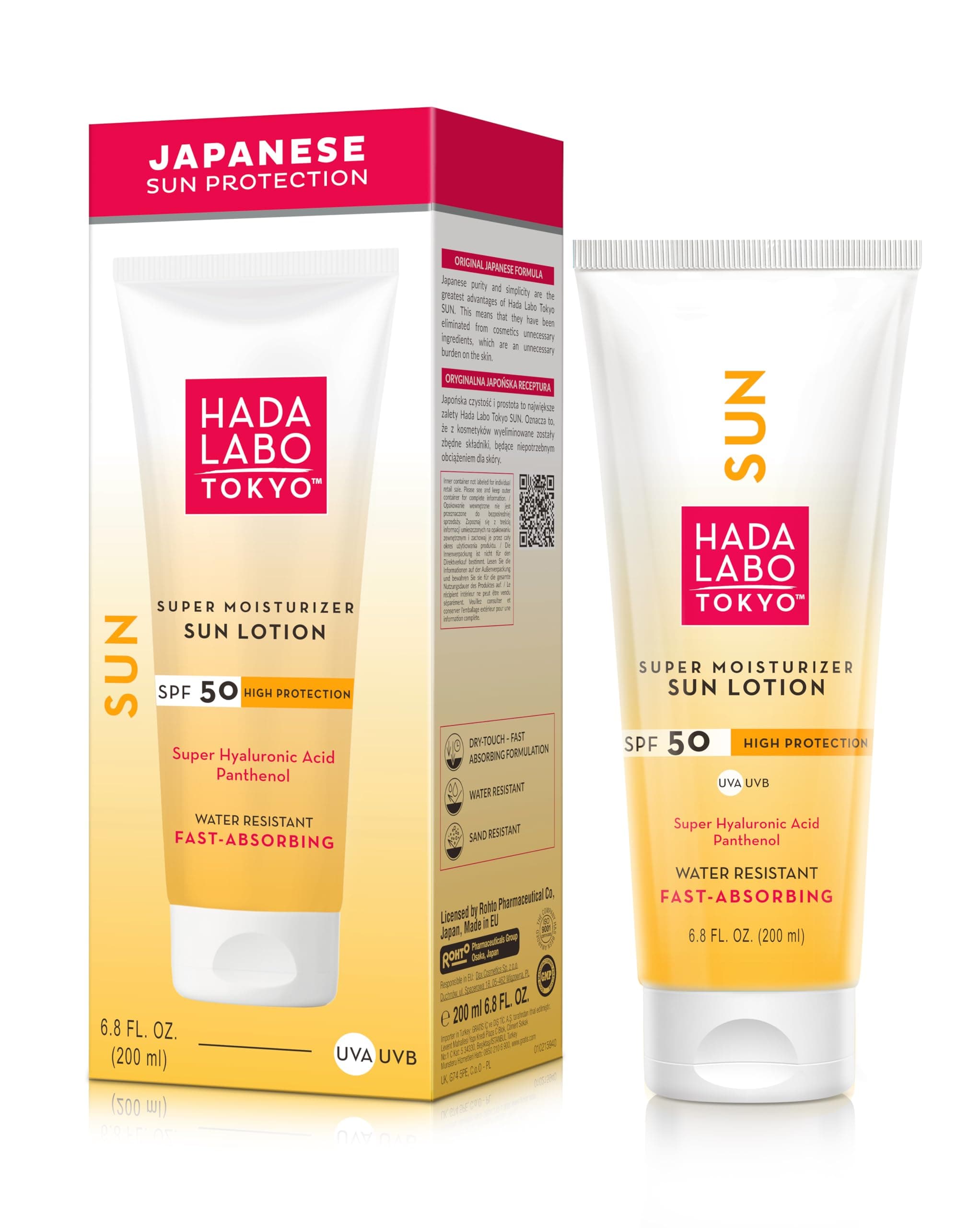 Hada Labo Tokyo - Super Moisturizer Sun Lotion for Body, with Super Hyaluronic Acid, SPF 50, 200 ml (Pack of 1)