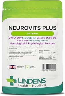 Lindens Neurovits Plus 90 Tablets - Vitamin B-12 500mcg B-6 & Folic Acid B12 B6 B1