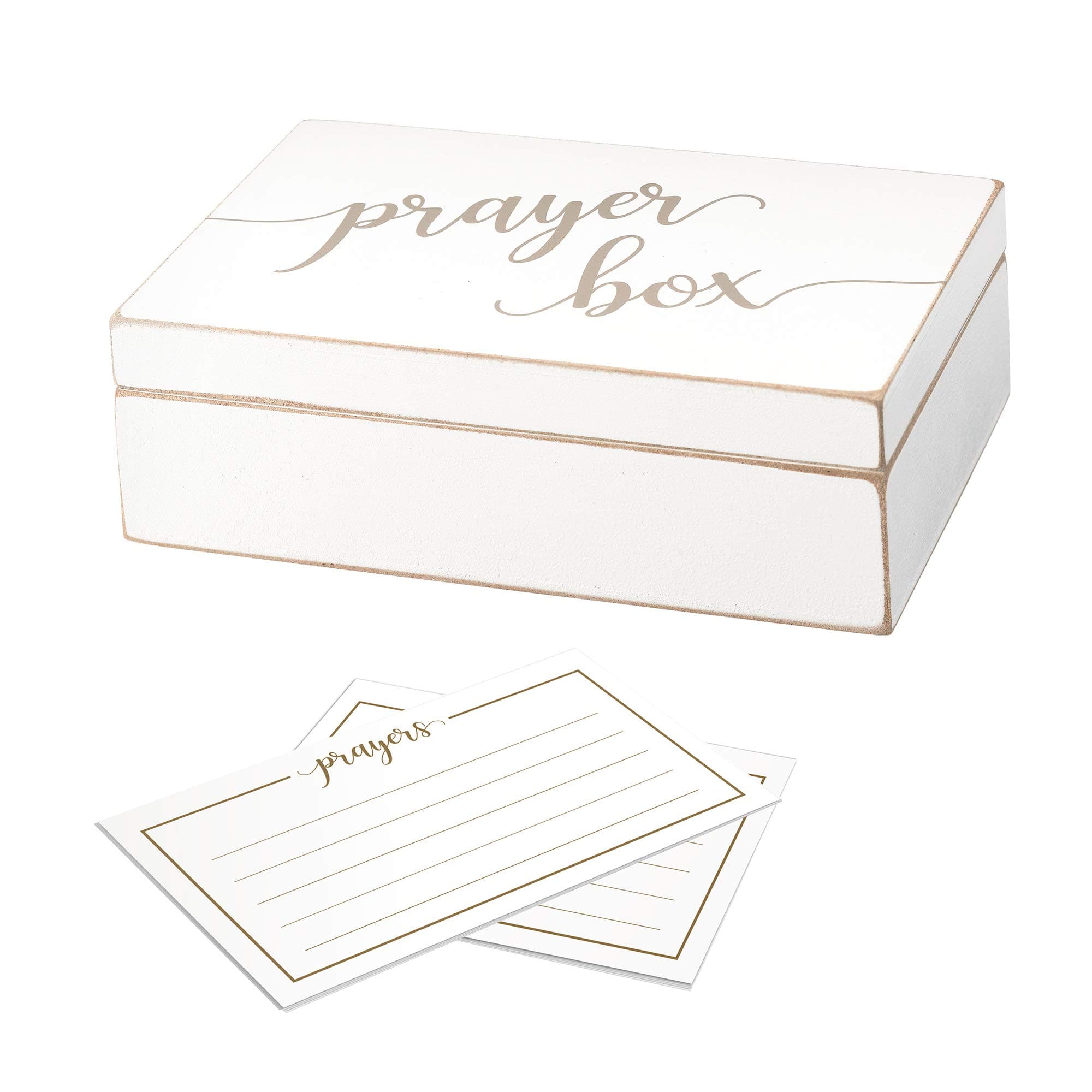 Lillian Rose White Distressed Box with Prayer Cards, 6.5""", off-white (BX115)
