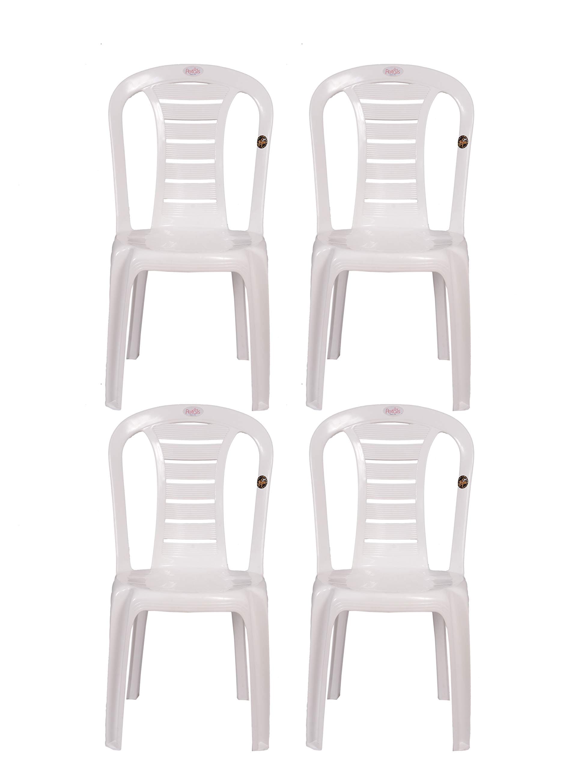 Petals Plastic Dining Chairs Set of 4 | Stackable Armless Chair for Dining Room, Outdoor & Restaurants Cafe | 100% Pure Virgin Fibre with UV Protection | Cap Upto 150kgs | White, Leo |3 Years Warranty