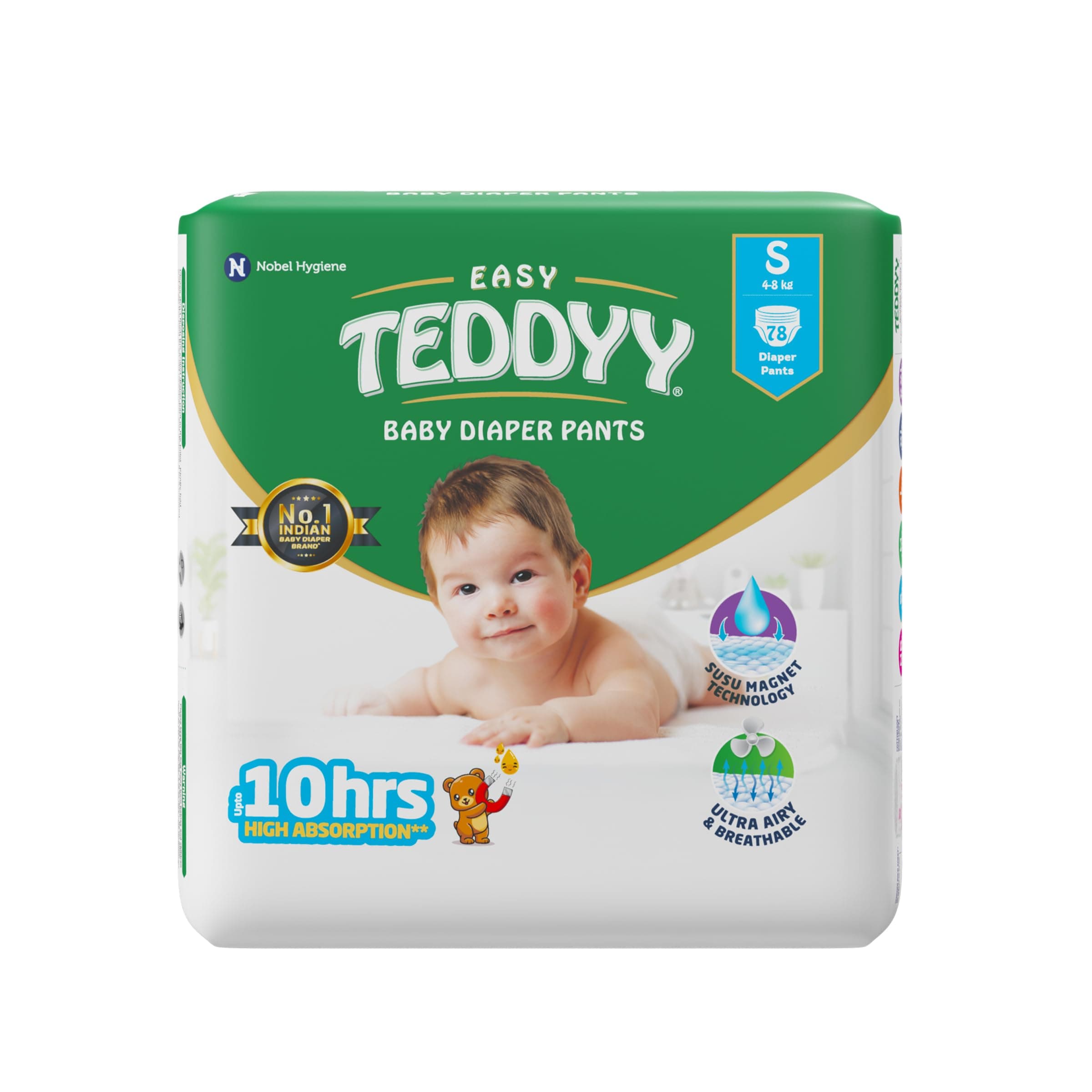 Easy Baby S Size Diaper Pant Style | 78 Count (Small) | 4–8 kg (Pack of 1) | Long Protection Hours | Anti-Bacterial | Airy Breathable Fit | Rapid Soaker Channels & Wetness Indicator