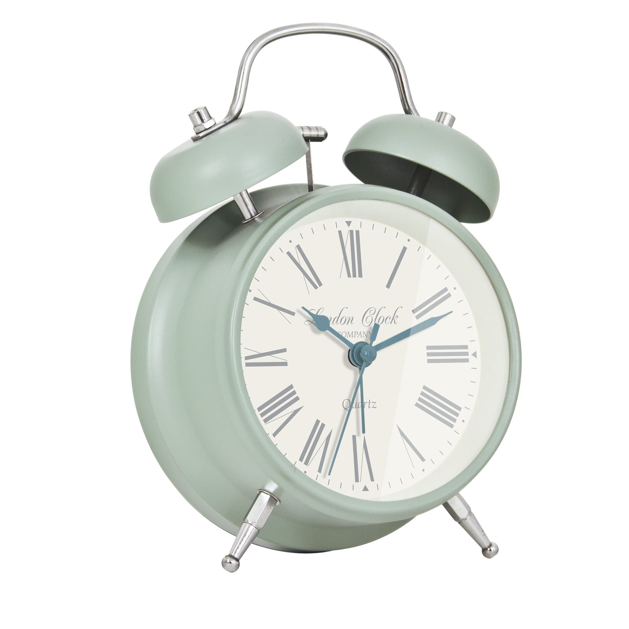 London Clock Medium Charlotte Alarm Clock, Sage Green, 16.5 x 11.5 x 5.5cm