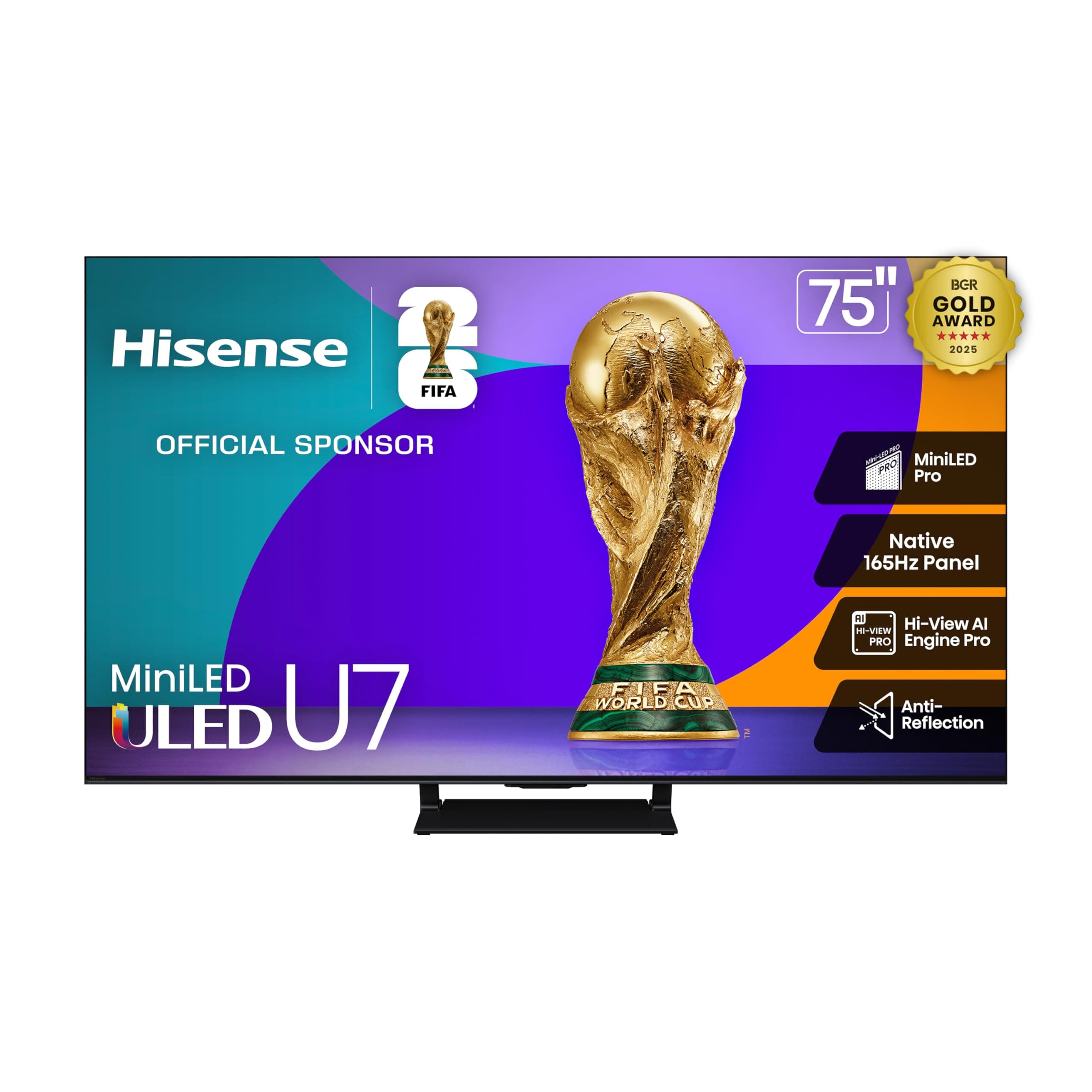 Hisense 75" U7 Mini-LED ULED 4K UHD Best Premium Gaming Google Smart TV (75U75QG, 2025 Model) - QLED, Native 165Hz, VRR 288, Up to 3000 Nits, HDR10+, Dolby Vision IQ · Atmos, IMAX Enhanced, 2.1.2 Ch