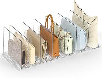 Bag & Purse Organizer for Closet: Adjustable Clear Handbag Storage Shelf - Plastic Clutch Dividers for Closet Organizers and Storage - Keep Carteras & Pocketbook Upright