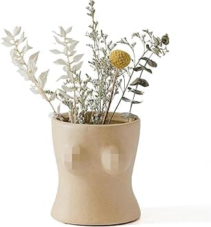 BASE ROOTS Home Decor Plant Pot, Aesthetic Room Decor Flower Vase, Boho Planter for Indoor Plants, Clean Girl Aesthetic Flower Pot for Living Room & Bedroom Decor, Ceramic Vase for Apartment Décor