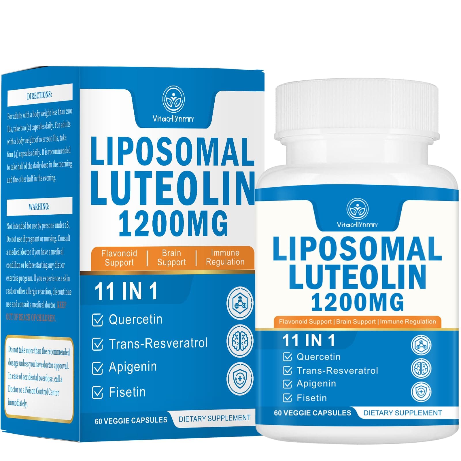 1200MG Liposomal Luteolin Supplement - Maximum Absorption, Antioxidant Boost for the Brain 60 Capsules