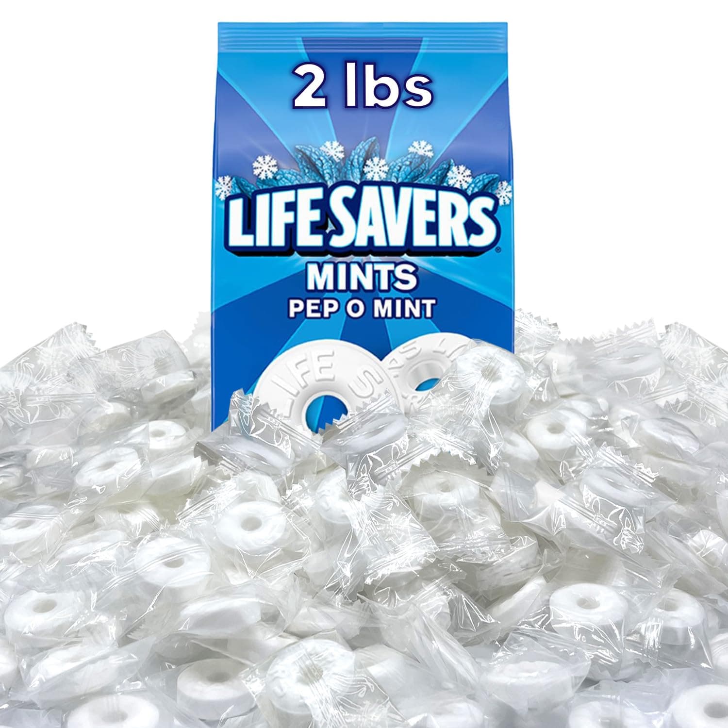 CHAIN & JO SWEETS Life Savers Pep O Mint Hard Candy - 2 Pounds of Bulk Candy Holiday Candy Peppermint LifeSaver Mints - Individually Wrapped Mint Candy, Perfect for the Holiday Season, Delicious Har