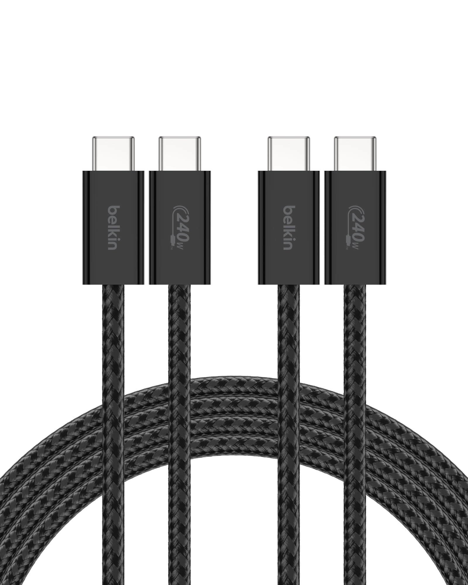 Belkin USB C to USB C Cable ​2-Pack, 6.6ft, 240W - Type C Charger, iPhone Charger Cord, Soft, Braided, Flexible for iPhone 16, Galaxy S25, Pixel 9, MacBook, Chromebook, iPad Pro, Switch – Black