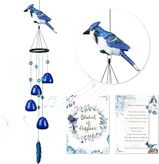 Bird Wind Chimes for Outside，Steller'Jay Bird Gifts，Blue Bird Wind Chimes Outdoor Decorations, Mother‘s Day Gifts for Mom/Grandma,Garden Patio Backyard Hanging Decor.