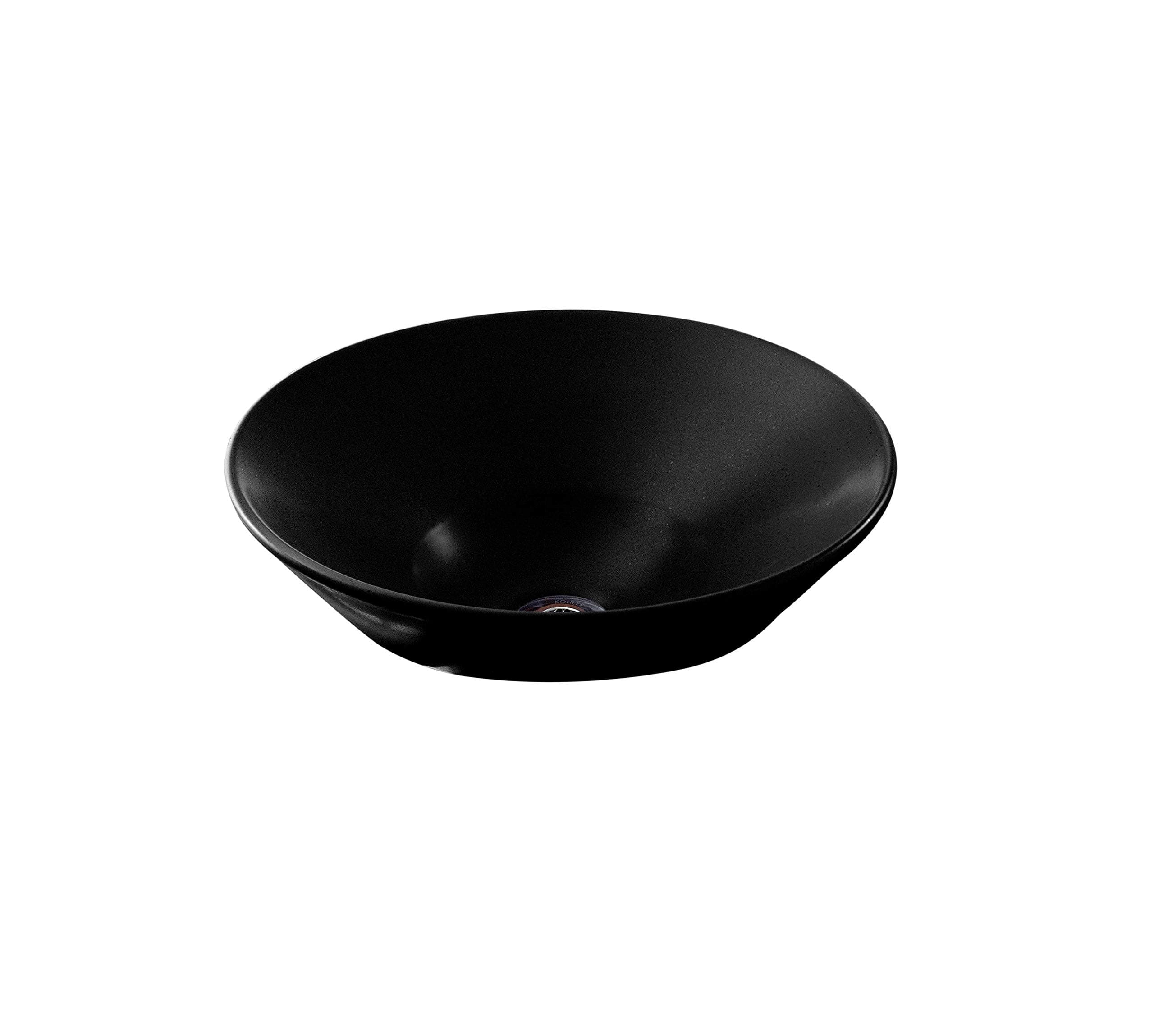 KOHLER Conical Bell Round Table Top Ceramic Wash Basin, Counter Cut Vessel, Without Deck Bathroom Sink Basin, Requires Wall- Or Counter-Mount Tap (41x 41x 16 Cm, Black, Glossy Finish)