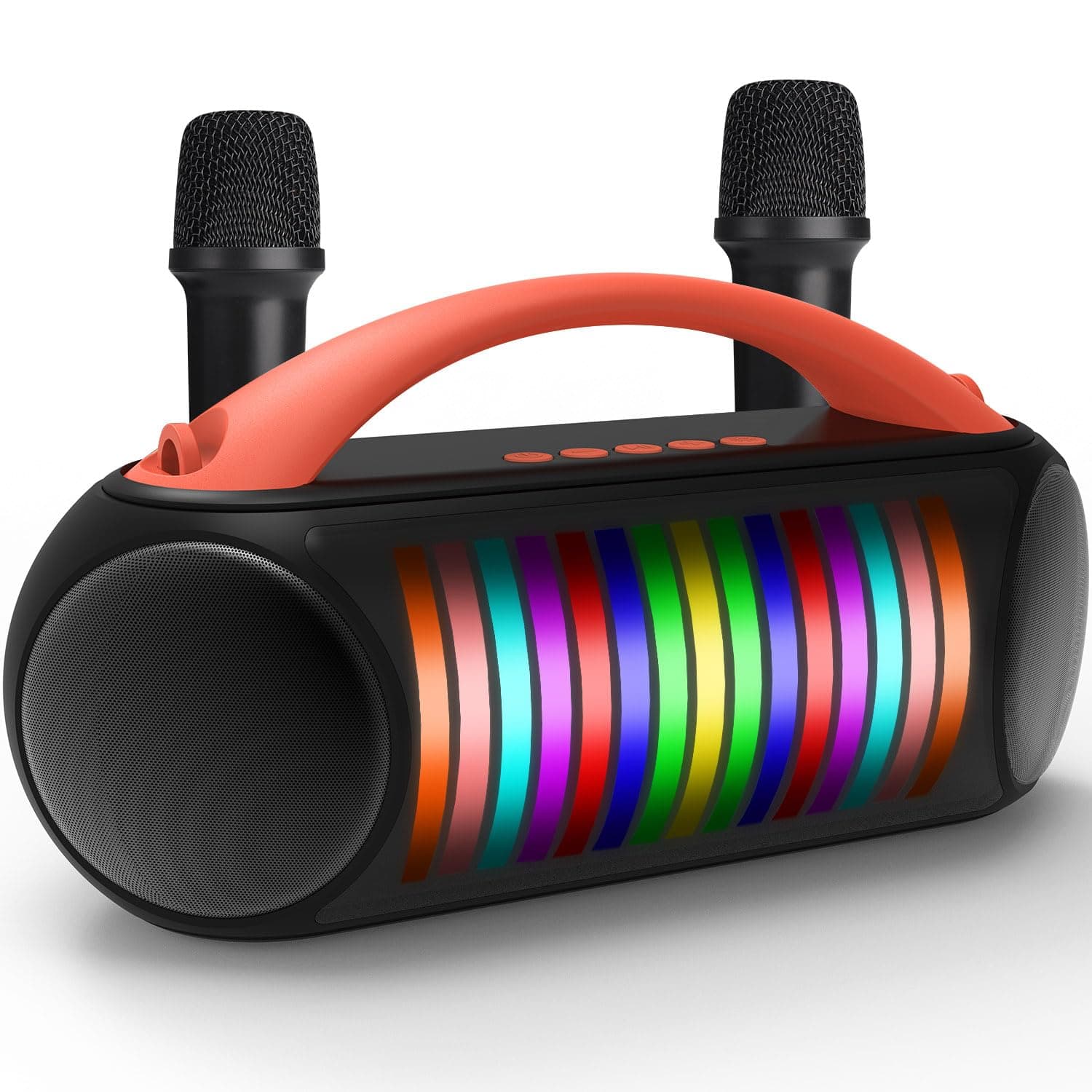 Karaoke Machine, Portable Bluetooth Speaker with Two Wireless Karaoke Microphones, Long Playtime Karaoke Speaker with Rhythm Lights for Adults Kids, Supports TF Card/USB, AUX in for Party